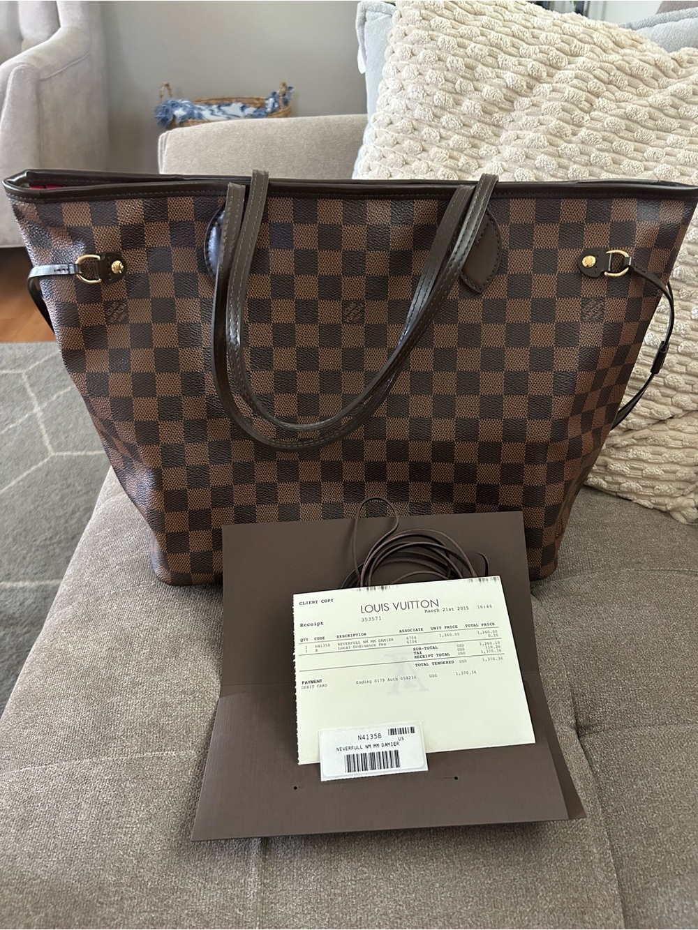 Louis Vuitton Brown Damier Ebene Canvas Neverfull Tote